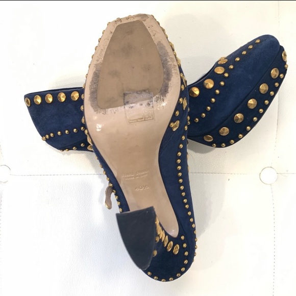 MIU MIU Studded Navy Blue Suede Shoe Sz 40.5 - Picture 7 of 8